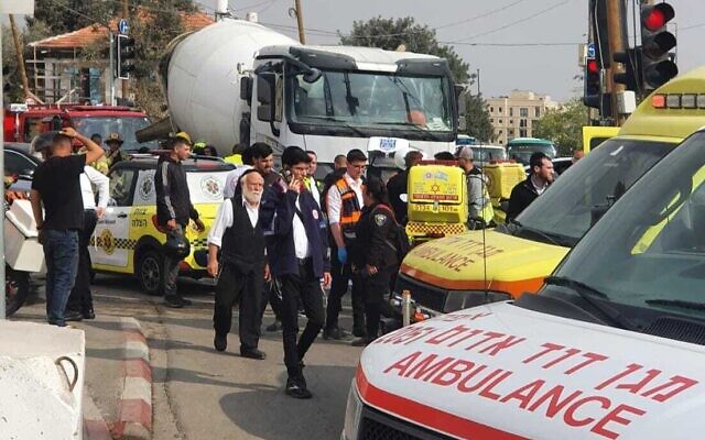 Medics at the scene of a fatal accident in Jerusalem on October 26 2022 (MDA)