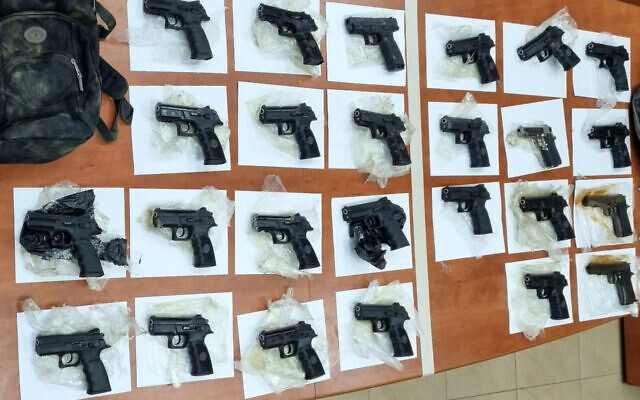 Weapons seized by security forces after an alleged gun-smuggling over the border with Jordan on October 31, 2022. (Israel Police)