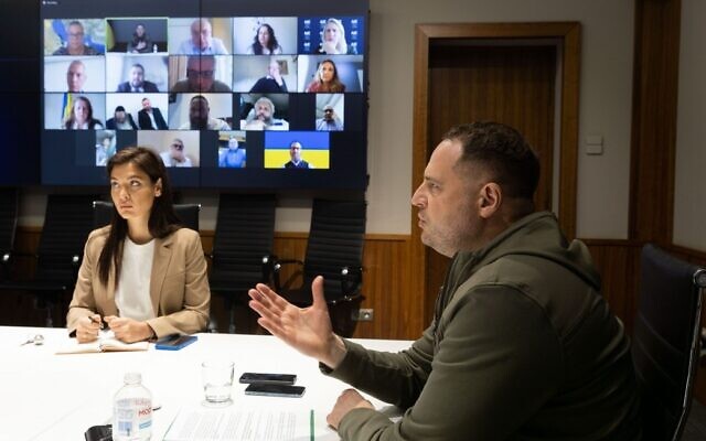 Andriy Yermak, Head of the Office of the President of Ukraine, speaks at a virtual meeting with leaders of Jewish organizations and prominent Russian-speaking Israelis, October 20, 2022. (Office of the President of Ukraine)