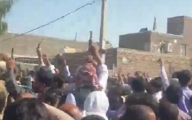 Unverified video of a protest in Zahedan, Iran on October 21, 2022. (screen capture: Twitter)