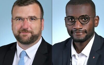 Gregoire de Fournas (left) and Carlos Martens Bilongo (National Assembly via AFP)