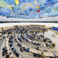 A general view taken on November 24, 2022, shows the assembly during a special session of the UN Human Rights Council on the situation in Iran, at the United Nations in Geneva. (VALENTIN FLAURAUD / AFP)