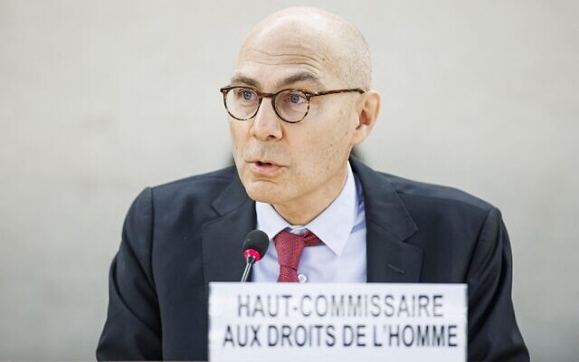 High Commissioner for Human Rights Volker Turk addresses the assembly during a special session of the UN Human Rights Council on the situation in Iran, at the United Nations in Geneva on November 24, 2022. (VALENTIN FLAURAUD / AFP)