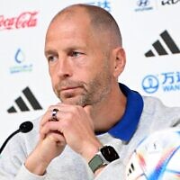 USA soccer coach Gregg Berhalter attends a press conference at the Qatar National Convention Center (QNCC) in Doha on November 28, 2022, on the eve of the Qatar 2022 World Cup match between Iran and USA. (Patrick T. Fallon/AFP)