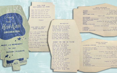 A song and dance book in the Fordham University collection features the lyrics for 'Hatikvah' and 'For He's a Jolly Good Fellow,' and a 'Jewish dictionary.' (Julia Gergely/ New York Jewish Week via JTA)