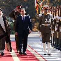 Iranian President Ebrahim Raisi and Iraqi Prime Minister Mohammed Shia al-Sudani in Tehran, Iran, November 29, 2022. (Iranian president's office)