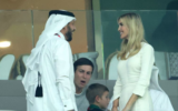 Ivanka Trump (right) chatting with Qatari Prime Minister Sheikh Khalid bin Khalifa bin Abdulaziz Al Thani as husband Jared Kushner looks on, at a World Cup match in Doha, November 25, 2022. (Twitter screenshot: used in accordance with Clause 27a of the Copyright Law)