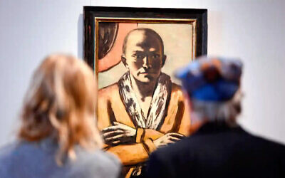 Selbstbildnis gelb-rosa (Self-Portrait Yellow-Pink) by Max Beckmann on display at the Grisebach auction house in Berlin ( Tobias Schwarz/AFP)