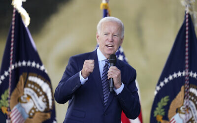 President Joe Biden speaks about the CHIPS and Science Act, a measure intended to boost the semiconductor industry and scientific research, at communications company ViaSat, Nov. 4, 2022, in Carlsbad, Calif.  (AP Photo/Gregory Bull)