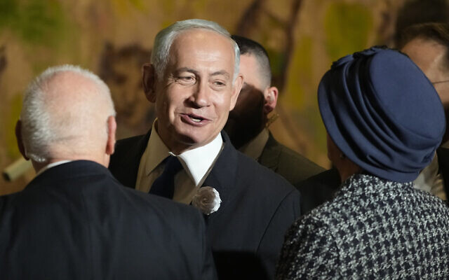 Likud leader Benjamin Netanyahu arrives to the swearing-in ceremony at the Knesset in Jerusalem, November 15, 2022. (AP Photo/Tsafrir Abayov)