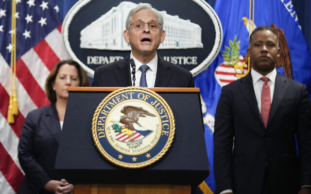 US Attorney General Merrick Garland announces a special counsel to oversee the Justice Department's investigation into the presence of classified documents at former President Donald Trump's Florida estate and aspects of a separate probe involving the Jan. 6 insurrection and efforts to undo the 2020 election, at the Justice Department in Washington, Friday, Nov. 18, 2022. At left is Deputy Attorney General Lisa Monaco and Assistant Attorney General for the Criminal Division Kenneth Polite. (AP Photo/Andrew Harnik)