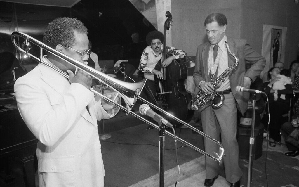 Slide Hampton on Trombone, Rufus Reid on bass and Dexter Gordon on saxophone play at a one-night reopening of the Birdland jazz club in New York City after the club was closed for a dozen years, November 3, 1977. (AP Photo/Dick Drew)