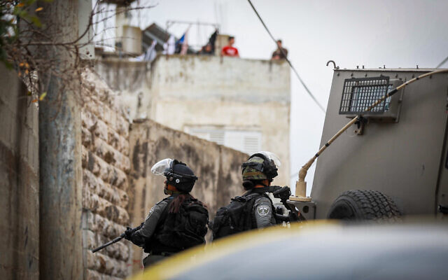 Israeli forces seen during a raid in the village of Hares in the West Bank, following a terror attack outside Ariel, in the West Bank, on November 15, 2022. (Flash90)