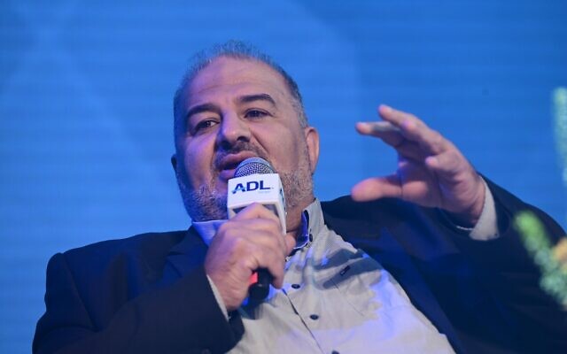 Ra'am leader Mansour Abbas at a conference held by the Anti-Defamation League in Tel Aviv, November 16, 2022. (Tomer Neuberg/Flash90)