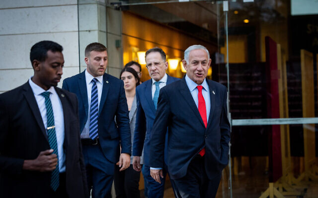 Likud chairman Benjamin Netanyahu seen after coalition talks at a hotel in Jerusalem on November 16, 2022. (Yonatan Sindel/Flash90)