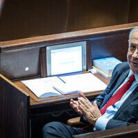 Likud head MK Benjamin Netanyahu at the Knesset on November 21, 2022. (Yonatan Sindel/Flash90)