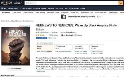 Screen capture of the book 'Hebrews to Negroes' on the Amazon website, November 10, 2022. (Amazon. Used in accordance with Clause 27a of the Copyright Law)