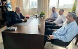 In this handout photo, Likud party leader Benjamin Netanyahu (L) meets with Noam faction chief Avi Maoz, at Likud headquarters in Tel Aviv, November 8, 2022. (Courtesy)