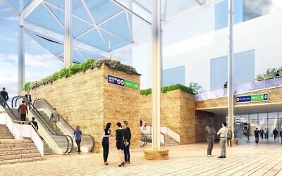 An artist's rendering of the proposed new train station in central Jerusalem by 2030, November 2022. (Israel Railways/Pelleg Architects)