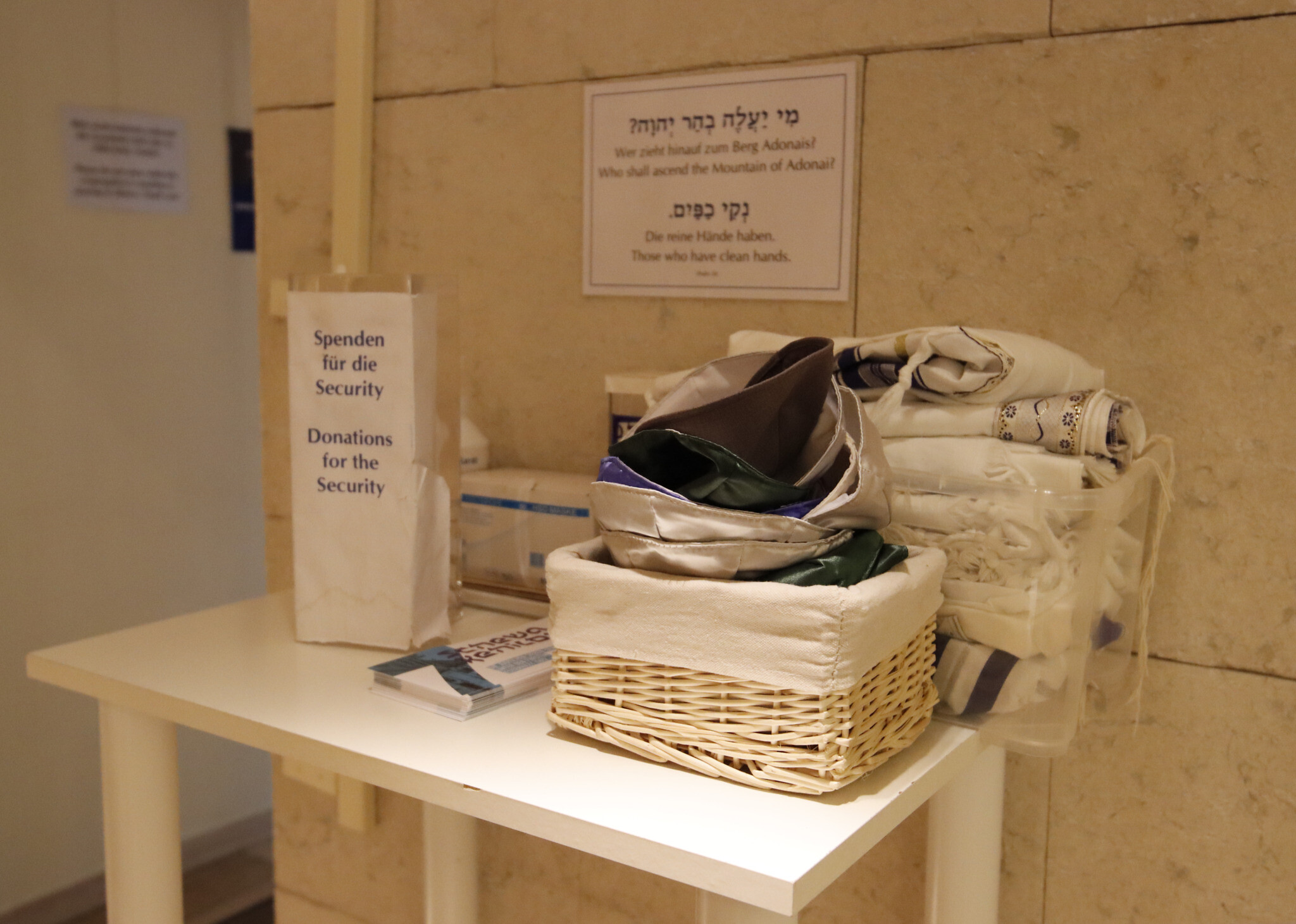 Kippahs and other items are available at Or Chadasch in Vienna, Austria, on Friday, June 24, 2022. (Raquel G. Frohlich)