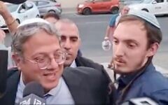 Religious Zionism MK Itamar Ben Gvir, left, and adviser Chanamel Dorfman. (Screen capture/Channel 13; used in accordance with Clause 27a of the Copyright Law)