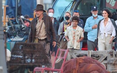 Harrison Ford and Phoebe Waller-Bridge are seen on the set of "Indiana Jones 5" in Sicily on October 18, 2021 in Castellammare del Golfo, Italy. (Robino Salvatore/GC Images via Getty Images via JTA)