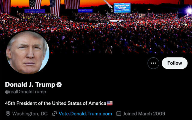 A screenshot of Donald Trump's Twitter account shortly after it was reinstated, on November 19, 2022. (Screenshot; used in accordance with Clause 27a of the Copyright Law)