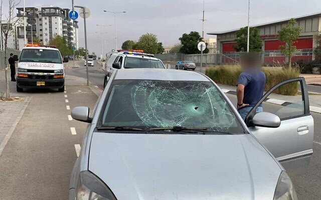 A car involved in a suspected car-ramming attack in Beersheba, November 24, 2022. (Magen David Adom)