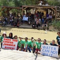 Israeli, Palestinian and Jordanian youth call for Jordan River rehabilitation, as part of joint activities organized by the not-for-profit EcoPeace organization. (Courtesy, EcoPeace)