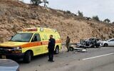 Medics are seen at the scene of a terror attack near the West Bank settlement city of Ariel, November 15, 2022. (Magen David Adom)
