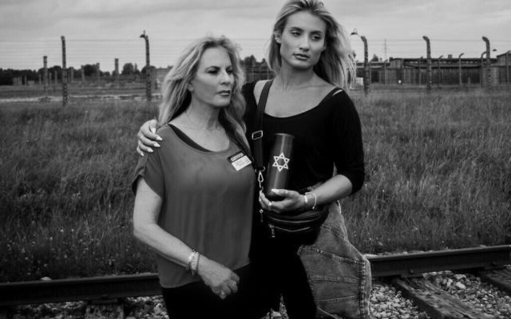 TikTok influencer Montana Tucker (right) with her mother at the former German death camp Auschwitz-Birkenau in Poland (courtesy)