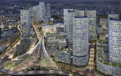 An artist's rendering of the Jerusalem Gateway project to build new residential and commercial districts at the western entrance to the city. (Photo by Eden, the Jerusalem Municipality's economic development company, via The Israel Land Authority)