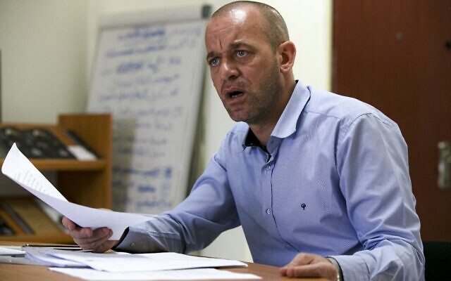 Franco-Palestinian lawyer and Adameer field researcher Salah Hamouri at the NGO's offices in the West Bank city of Ramallah on October 1, 2020. (ABBAS MOMANI / AFP)