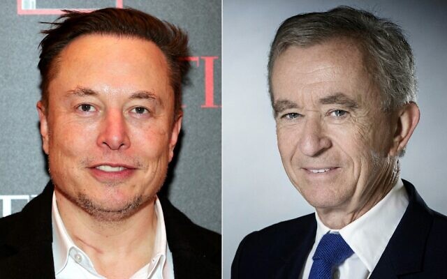 This combination of pictures created on December 7, 2022 shows Elon Musk (L) and Bernard Arnault. (Theo Wargo and Joel Saget/various sources/AFP)