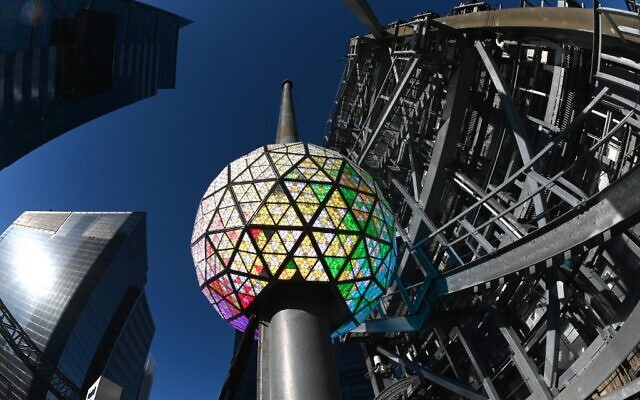The Times Square New Year's Eve Ball is tested in preparation for the December 31 celebration in Times Square, New York City, on December 30, 2022. (Timothy A. Clary/AFP)