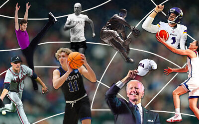 A best-of-2022 Jewish moments in sports collage. (Getty Images/Design by Grace Yagel/ JTA)