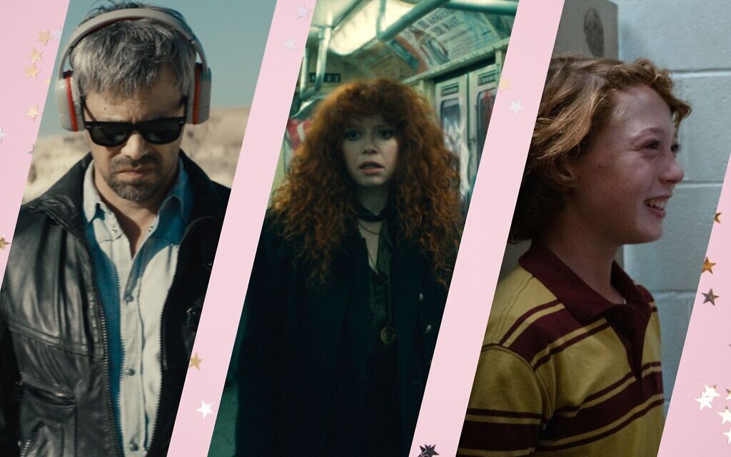 Left to right: Avshalom Pollak as 'Y' in Nadav Lapid's film 'Ahed's Knee' (Kino Lorber/ via JTA); Natasha Lyonne in 'Russian Doll' (Courtesy of Netflix © 2022); Michael Banks in James Gray’s ‘Armageddon Time' (Courtesy of Anne Joyce/Focus Features)