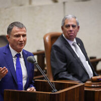 Likud MK Yuli Edelstein speaks in the Knesset on December 6, 2022. (Noam Moskowitz/Knesset)