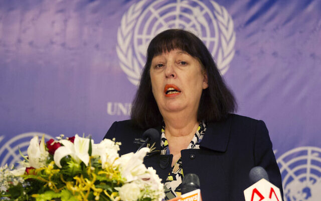 United Nation's special representative for children and armed conflict, Virginia Gamba, speaks during a press conference, in Yangon, Myanmar, May 29, 2018. (AP Photo/Thein Zaw/File)