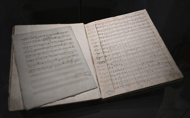 A Ludwig van Beethoven's music manuscript, is seen in the Moravian Museum's collection in Brno on Nov. 30 2022, in Brno, Slovakia (Šálek Václav/CTK via AP)