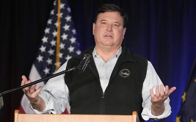 File: Indiana Attorney General Todd Rokita speaks during a watch party for Jennifer-Ruth Green, the Republican candidate for Indiana's 1st Congressional District, on Nov. 8, 2022, in Schererville, Indiana (AP Photo/Darron Cummings, File)