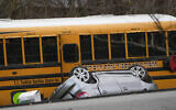 A school bus involved in an accident is seen in New Hempstead, NY, Dec. 1, 2022. (AP/Seth Wenig)