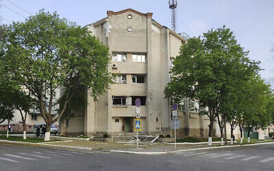 A view of the damaged building of the Ministry of State Security, in Tiraspol, the capital of the breakaway region of Transnistria, a disputed territory unrecognized by the international community, in Moldova, April 25, 2022. (Ministry of Internal Affairs of Transnistria via AP)