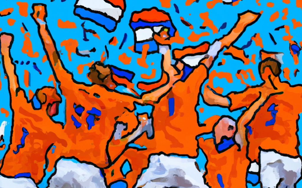 An image generated by DALL-E, a deep learning model developed by OpenAI,  to the prompt: 'Dutch foorball team rejiocing in World Cup win in the style of Van Gogh.' December 2022. (Image generated with the assistance of DALL-E)
