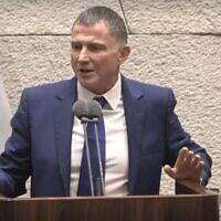 Screen capture from video of Likud MK Yuli Edelstain addressing the Knesset, December 6, 2022. (Ynet. Used in accordance with Clause 27a of the Copyright Law)