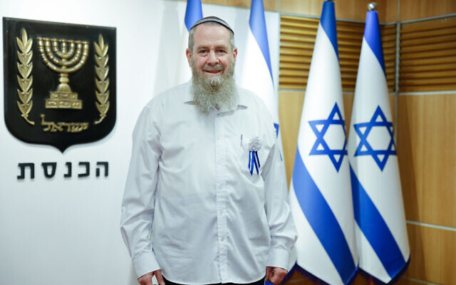 MK Avi Maoz arrives for the opening session of the Knesset on November 15, 2022. (Olivier Fitoussi/Flash90)