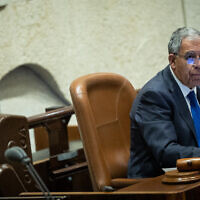 Knesset Speaker Mickey Levy leads a plenum session on November 21, 2022. (Yonatan Sindel/Flash90)