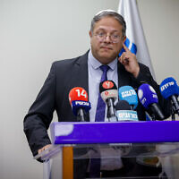 Otzma Yehudit head MK Itamar Ben Gvir speaks during his party's Knesset faction meeting. (Olivier Fitoussi/Flash90)