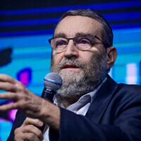 United Torah Judaism MK Moshe Gafni at a conference in Tel Aviv, December 8, 2022. (Tomer Neuberg/Flash90)