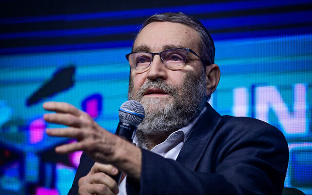 United Torah Judaism MK Moshe Gafni at a conference in Tel Aviv, December 8, 2022. (Tomer Neuberg/Flash90)